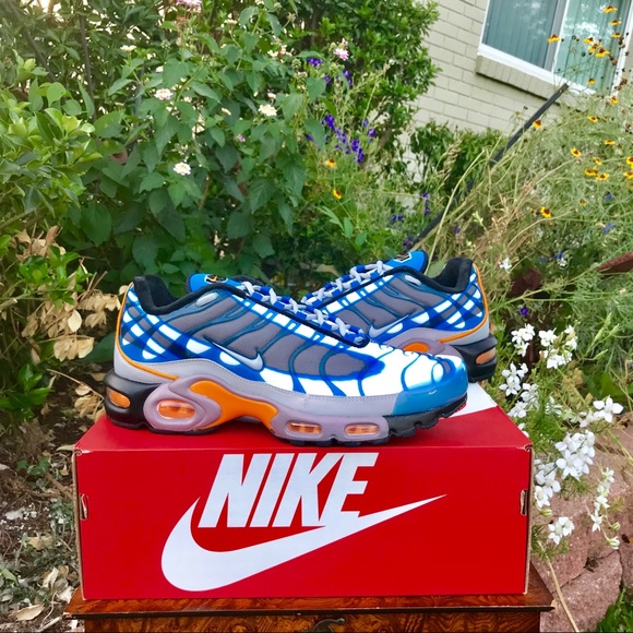 Nike Men's Air Max Plus PRM Photo Blue Grey Orange - Picture 6 of 7